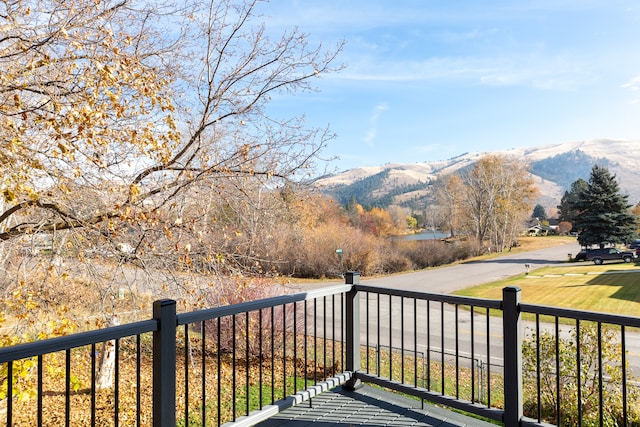 exterior space featuring a mountain view