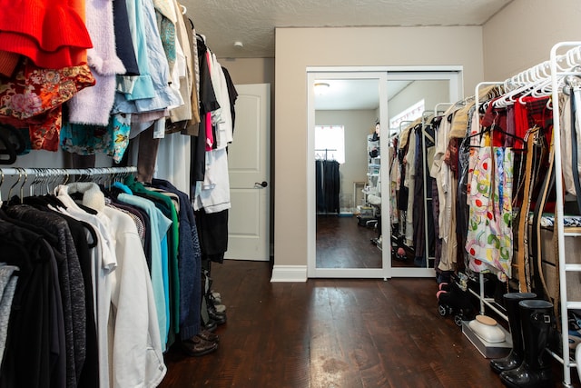 walk in closet with wood-type flooring