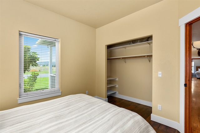 bedroom featuring a closet and dark hardwood / wood-style floors