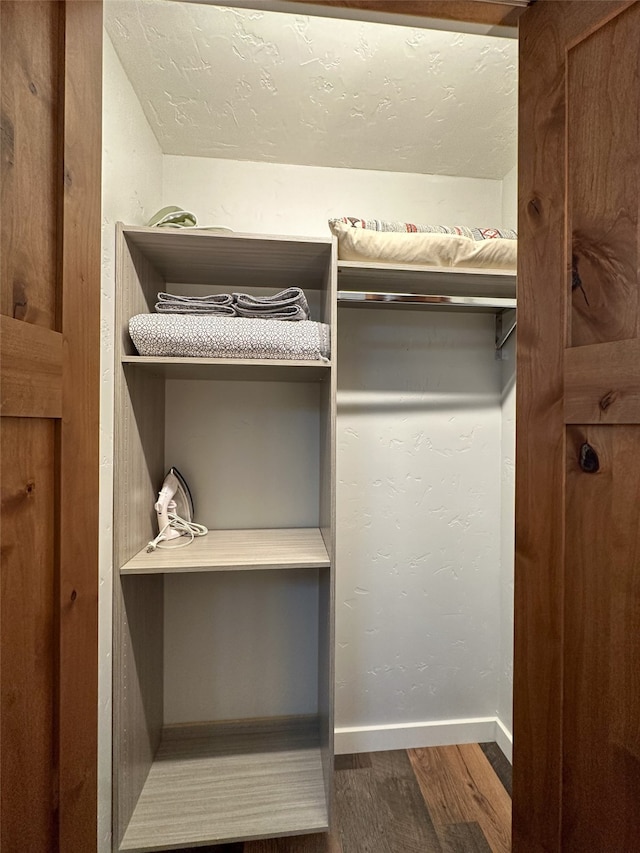 spacious closet featuring dark wood-type flooring