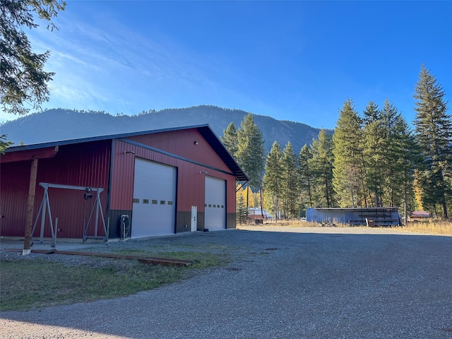 garage with a mountain view