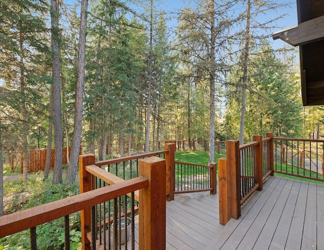 wooden deck featuring a fenced backyard and a yard