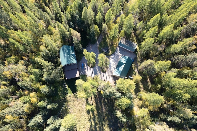 birds eye view of property with a forest view