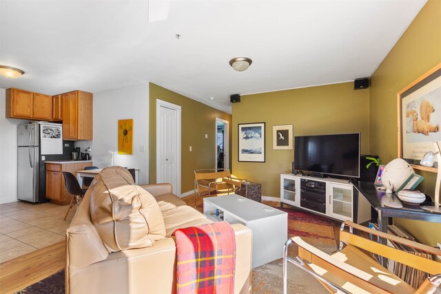 living room featuring light tile patterned floors