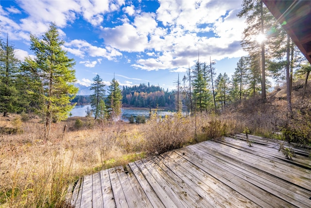 deck featuring a water view