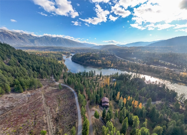 aerial view with a water and mountain view