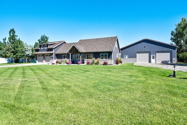 craftsman-style home with a garage and a front lawn