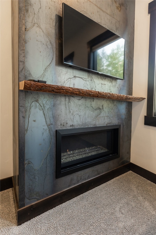 3868 Gelande St Unit 4, Whitefish, MT 59937 - details featuring baseboards, a fireplace, and carpet
