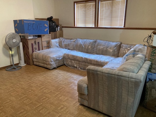 living room with light parquet flooring