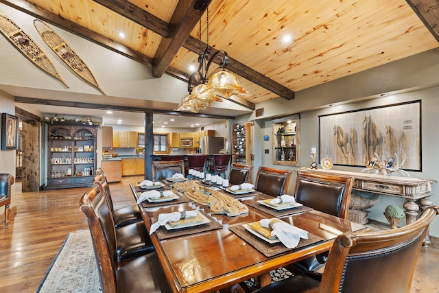 16485 Folsom Rd, Florence, MT 59833 - dining room featuring wooden ceiling, wood finished floors, and a chandelier