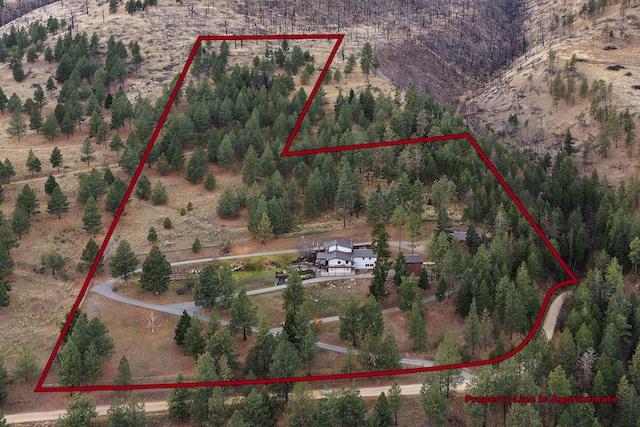 16485 Folsom Rd, Florence, MT 59833 - aerial view of property and surrounding area with property parcel outlined