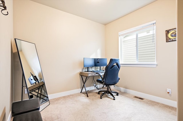 office space featuring light colored carpet