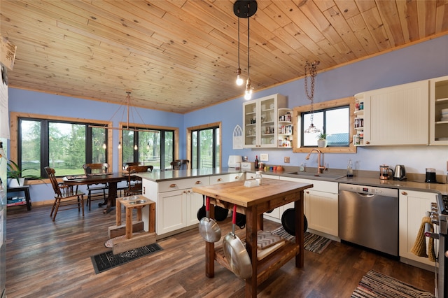 kitchen with dishwasher, hanging light fixtures, sink, and a healthy amount of sunlight