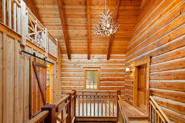 interior space with wood ceiling