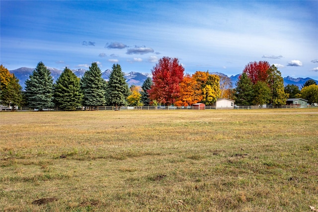 view of yard featuring a mountain view and a rural view