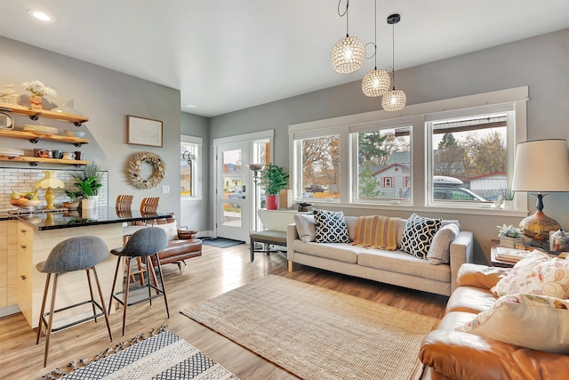 living room featuring light wood-type flooring