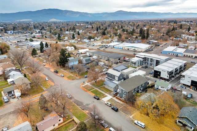 drone / aerial view featuring a mountain view