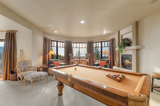 rec room with carpet floors and pool table