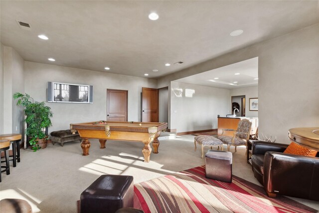32054 Birch Tree Dr, Bigfork, MT 59911 - dining area with a glass covered fireplace, recessed lighting, carpet flooring, and billiards table