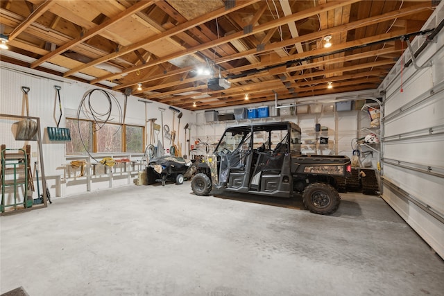 garage with a garage door opener