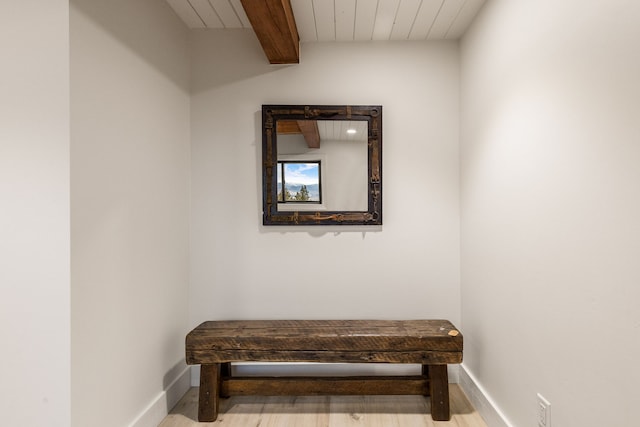 469 Owings Creek Loop, Hamilton, MT 59840 - detailed view of wood finished floors and a wood ceiling with exposed beams