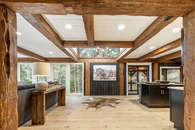 interior space with beamed ceiling