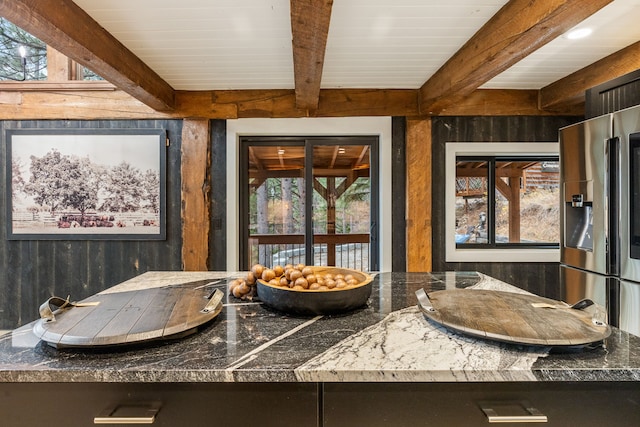 469 Owings Creek Loop, Hamilton, MT 59840 - bathroom featuring beam ceiling and wooden walls