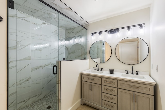 bathroom with vanity and walk in shower