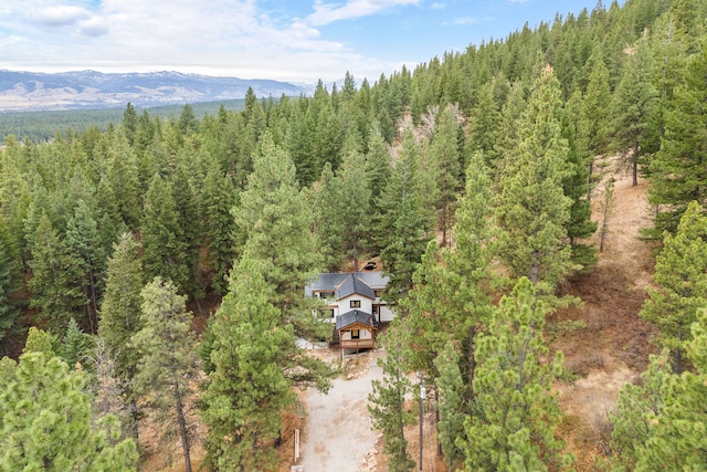 drone / aerial view featuring a mountain view