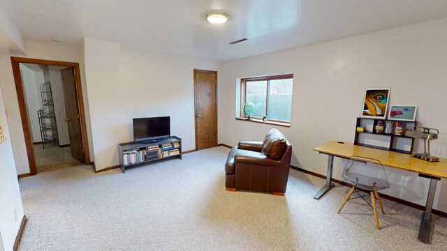 home office with carpet floors