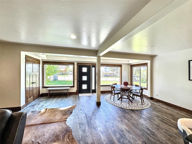 401 Mill St, Sheridan, MT 59749 - entrance foyer with dark wood finished floors and beamed ceiling