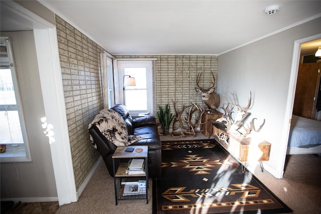 living room with a healthy amount of sunlight and crown molding