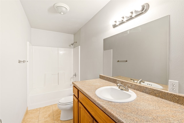 full bathroom with tile patterned floors, vanity, toilet, and shower / washtub combination