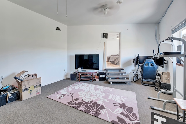 interior space featuring ceiling fan