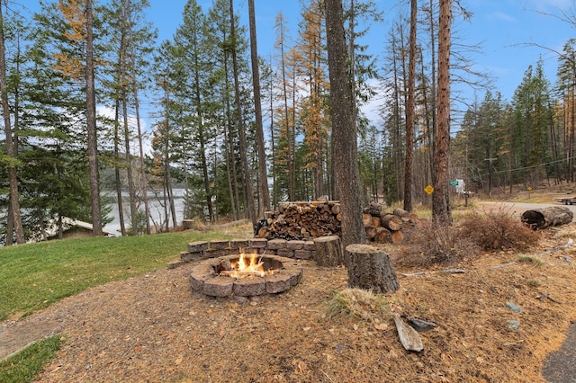 view of yard with an outdoor fire pit