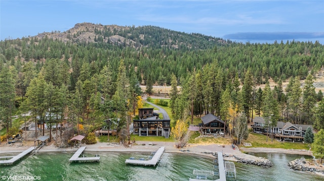 aerial view with a water and mountain view