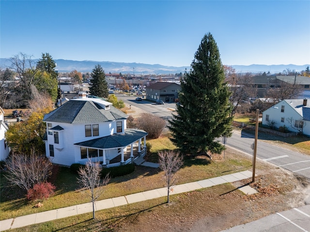 bird's eye view with a mountain view