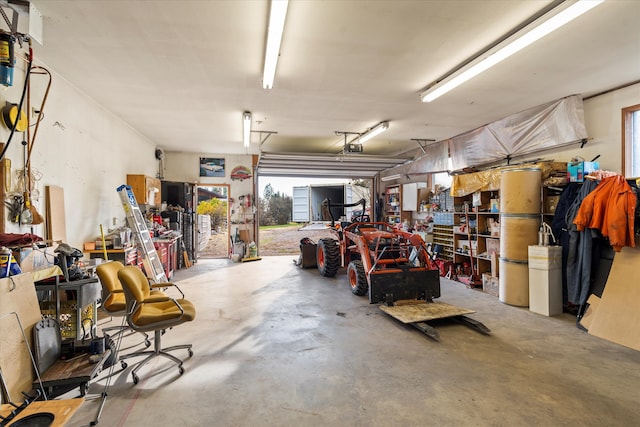 garage featuring a workshop area