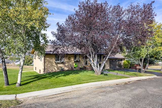 view of front of property with a garage and a front yard