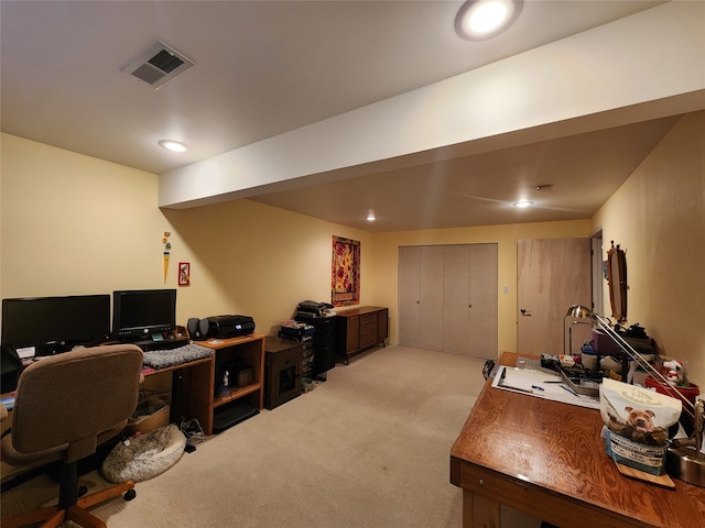 office area with light colored carpet