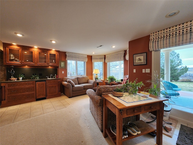 living room featuring light tile patterned floors