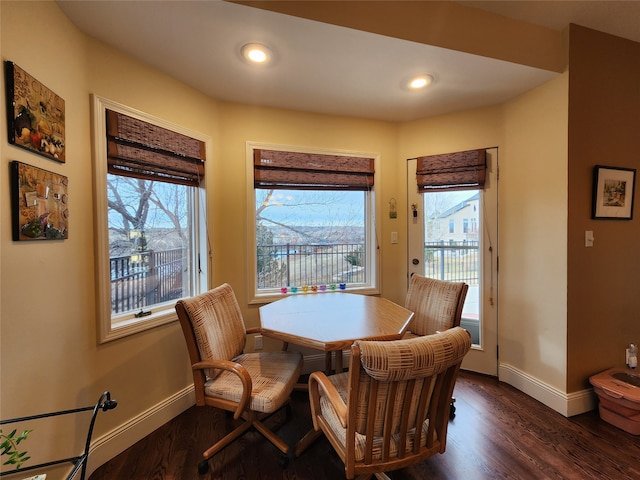 dining space featuring dark hardwood / wood-style floors and a wealth of natural light