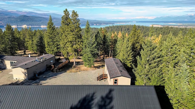 aerial view with a water and mountain view