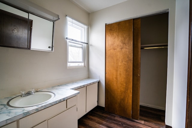 bathroom featuring hardwood / wood-style floors and vanity