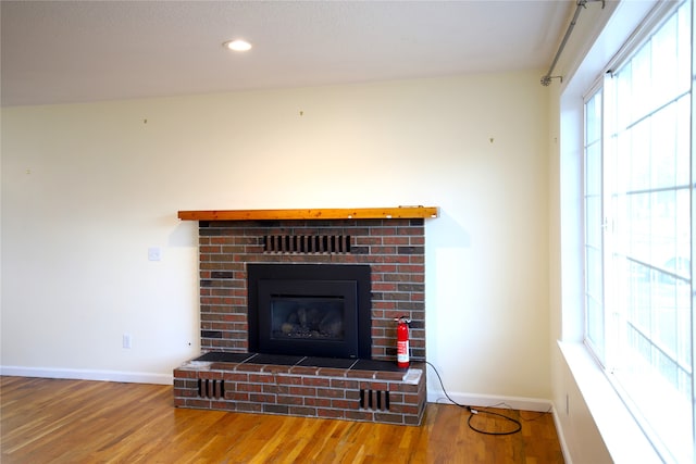 room details with a fireplace and wood-type flooring