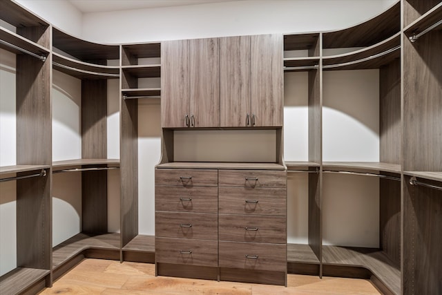 walk in closet with light wood-type flooring