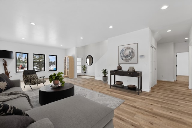 living room with light hardwood / wood-style flooring