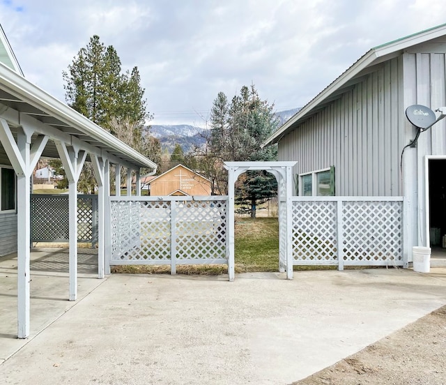 view of patio featuring a mountain view