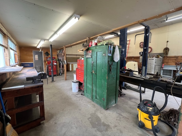 basement featuring a workshop area