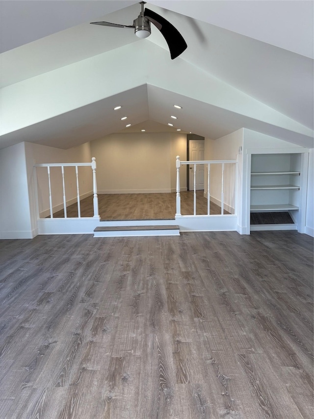 4019 Lancaster Rd, Missoula, MT 59808 - additional living space featuring a ceiling fan, wood finished floors, recessed lighting, and lofted ceiling